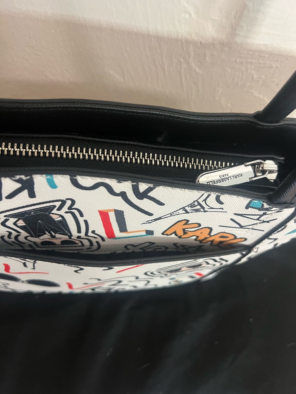 Karl Lagerfeld Paris White Graffiti Crossbody Shoulder Bag - Picture 7 of 15